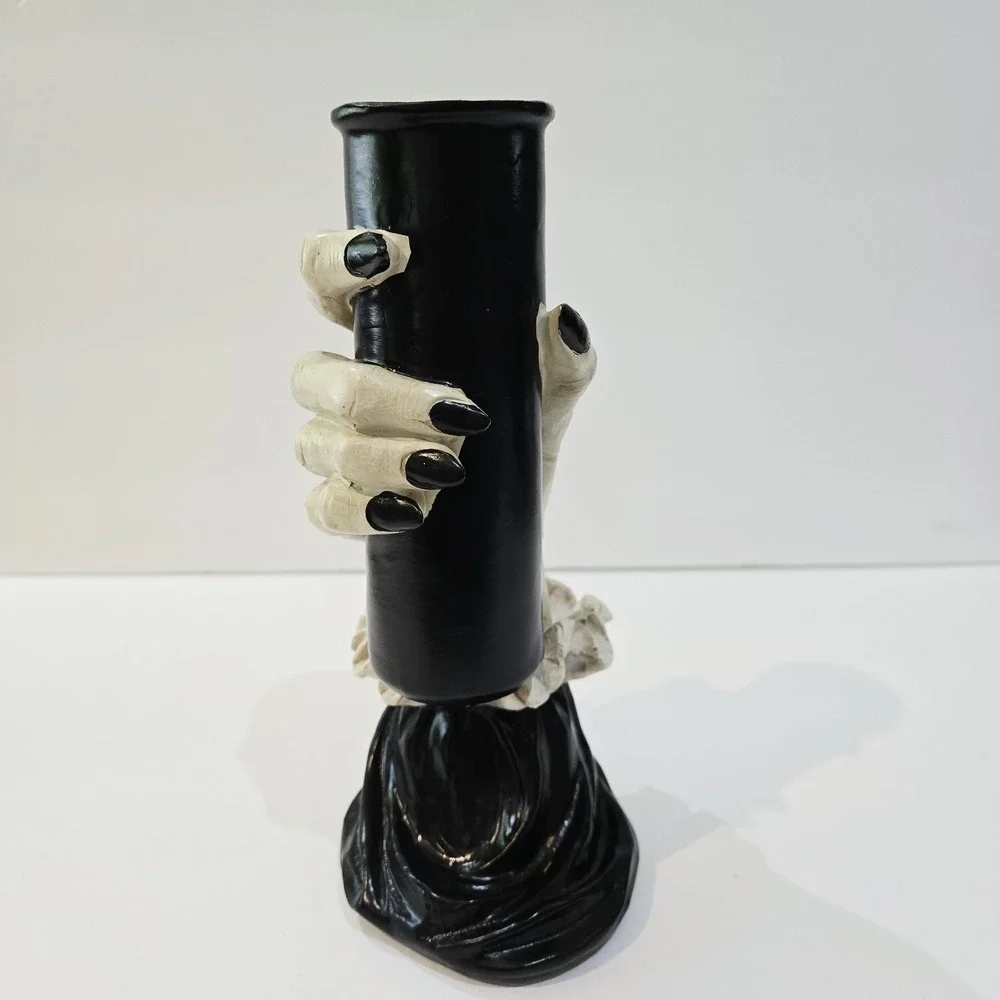 Ashland Halloween Witch Hand Vase Container Black White Tabletop Decor New!